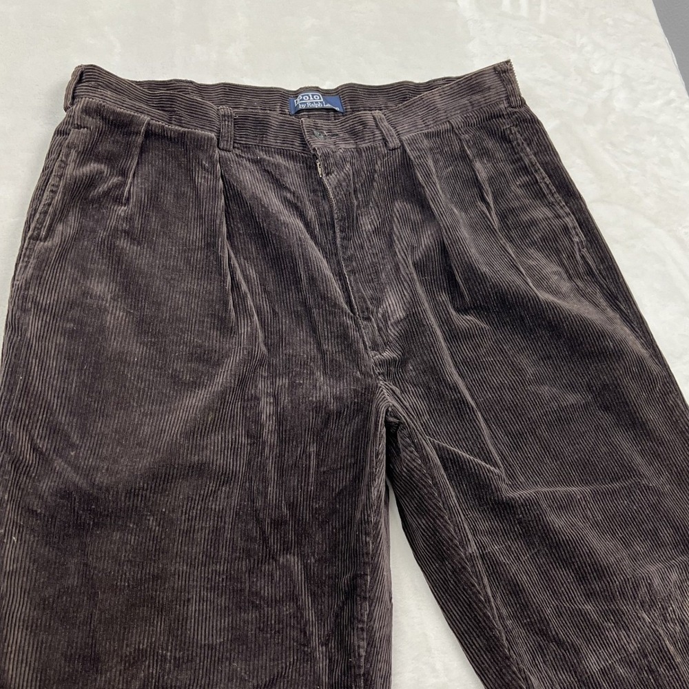 Polo Ralph Lauren Corduroy Pants Mens 38 Brown Pleated Straight Leg Andrew Pant